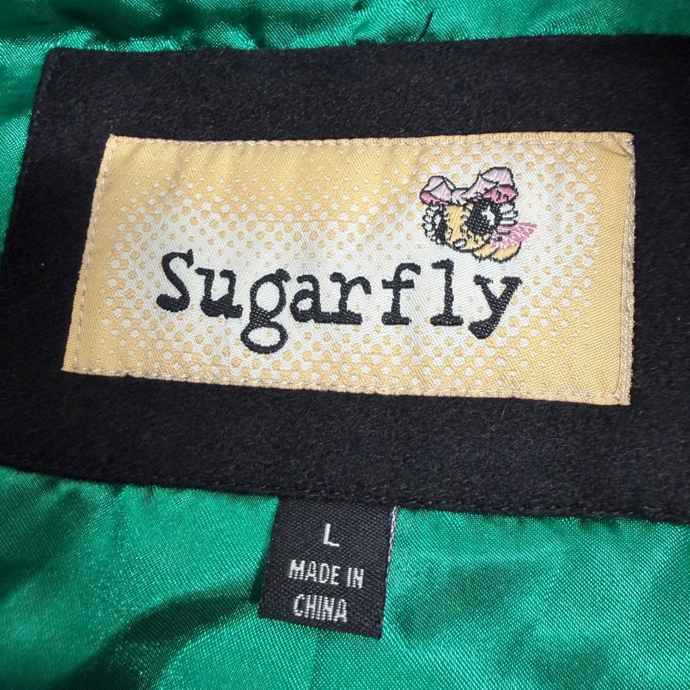 Sugarfly Girls Double-Breasted Flared Skirt Detail Black Wool Blend Peacoat Sz L - Picture 3 of 9